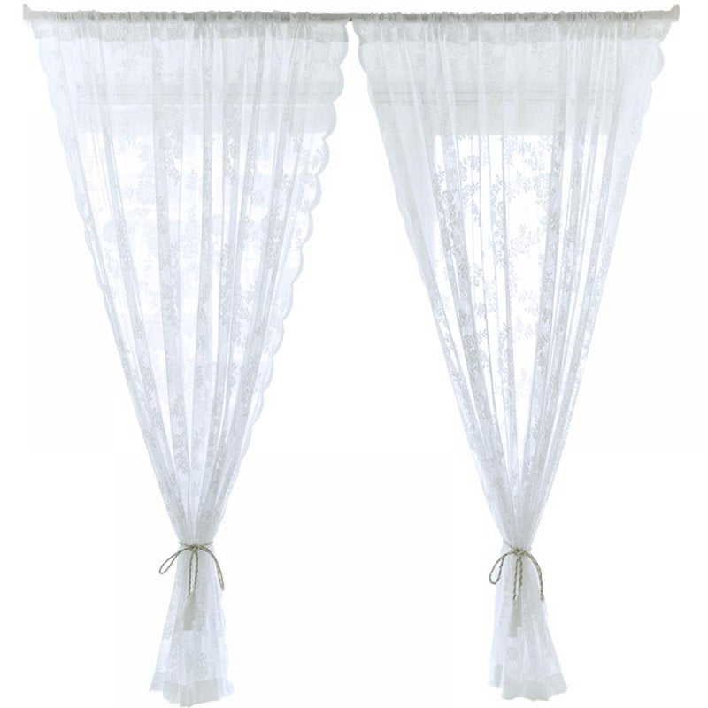 Lace Curtain Panels - Floral White Sheer Window Drapes for Living Room
