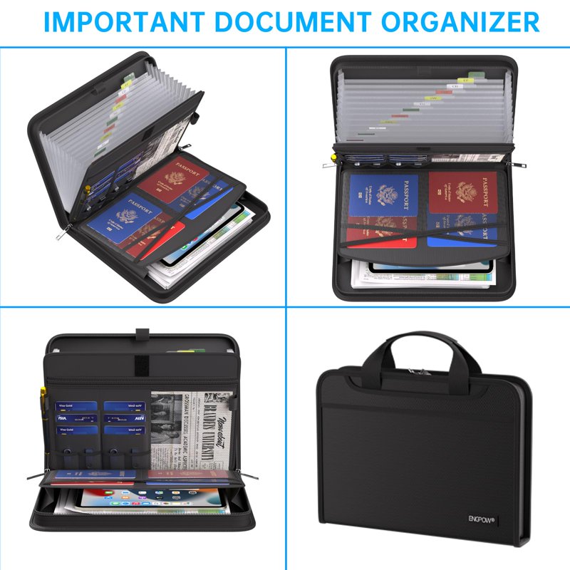 Fireproof Accordion File Organizer with 13 Pockets, Portable Document Storage for Home Office Travel