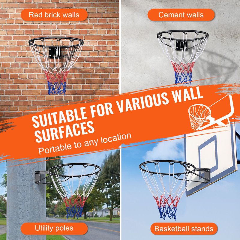 Wall & Door-Mounted Basketball Goal with Steel Rim & Net - Indoor & Outdoor 18" Hoop