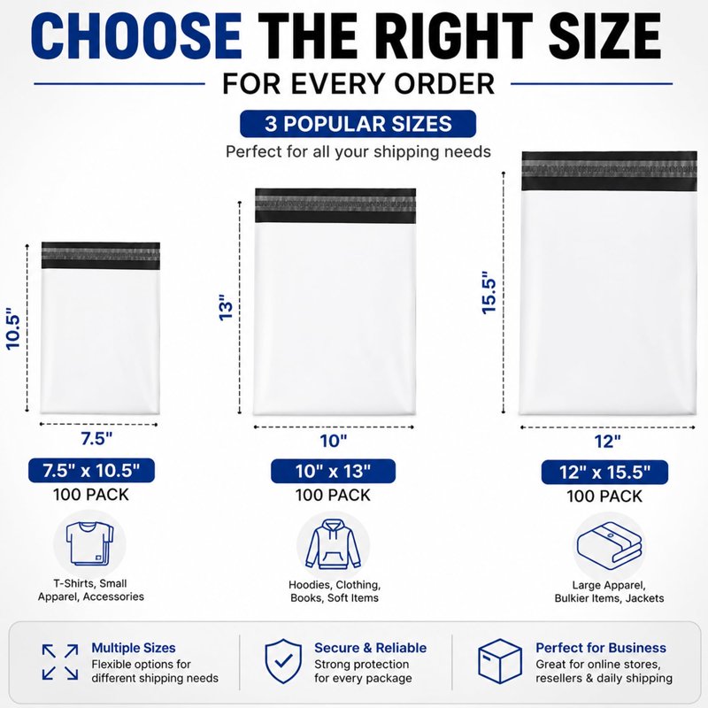 Poly Mailers 7.5x10.5in 100 Pack Waterproof Shipping Bags for Clothes & Books