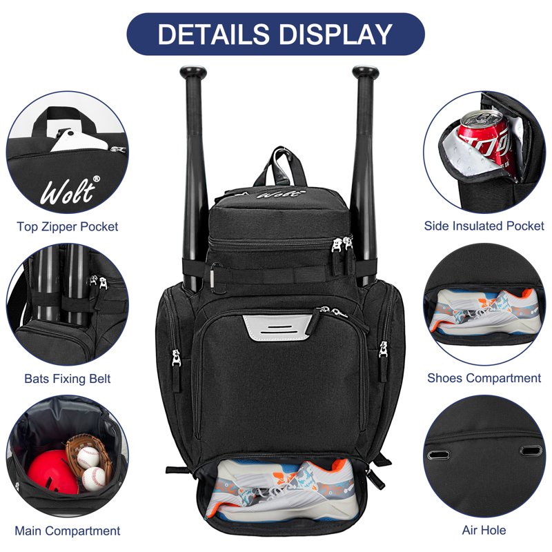 Pro Baseball Backpack with Helmet & Shoe Compartments - Large Sports Bag for Men