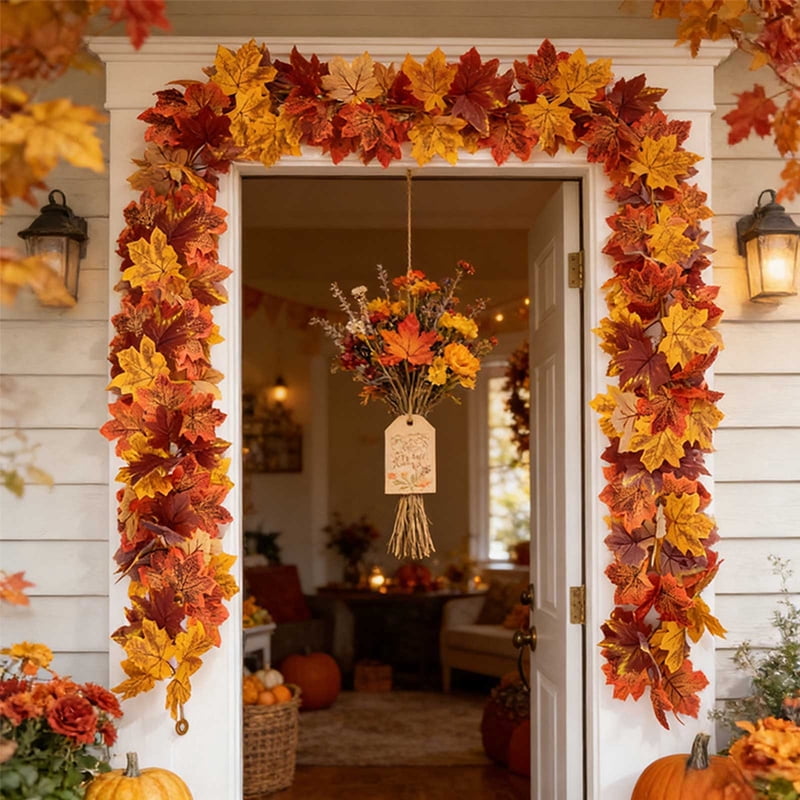 Autumn Maple Leaf Garland - 68.9 Inch Fall Decor for Mantle, Door, Wall & Window