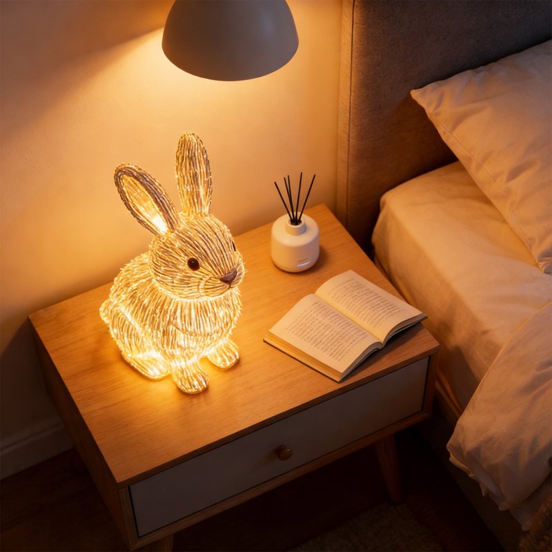 Easter Bunny Night Light Lamp - Resin Decorative Table Lamp with Warm LED for Bedroom & Living Room