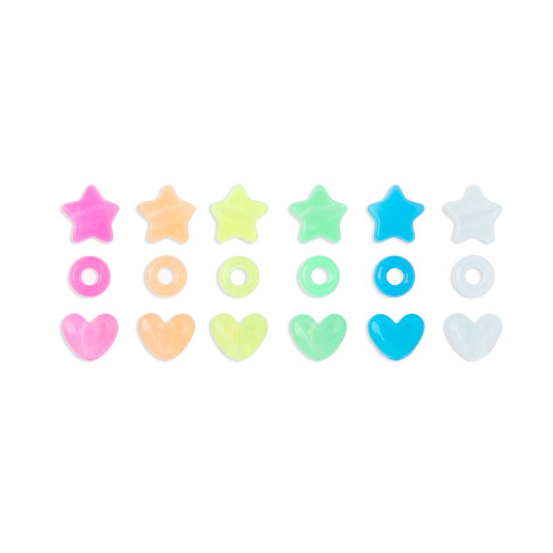 Glow-In-The-Dark Bead Set with Heart, Star, Pony Shapes - Craft Supplies