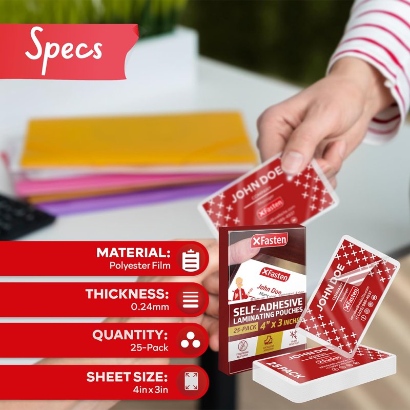 Business Card Laminating Pouches 4 x 3 Inches Pack of 25 Clear Glossy Protectors