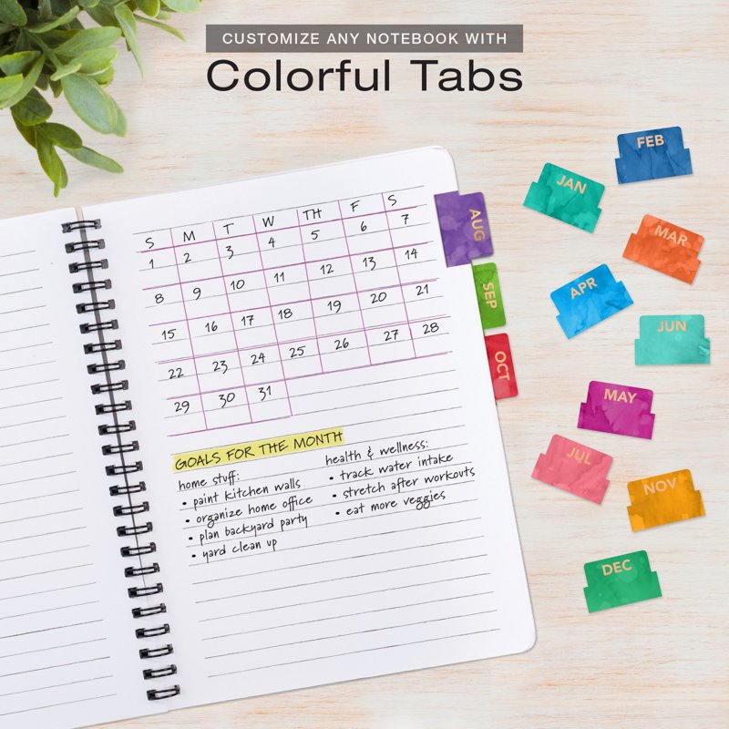 Monthly Adhesive Tabs Set - Black and Colorful Self-Adhesive Organizer Labels