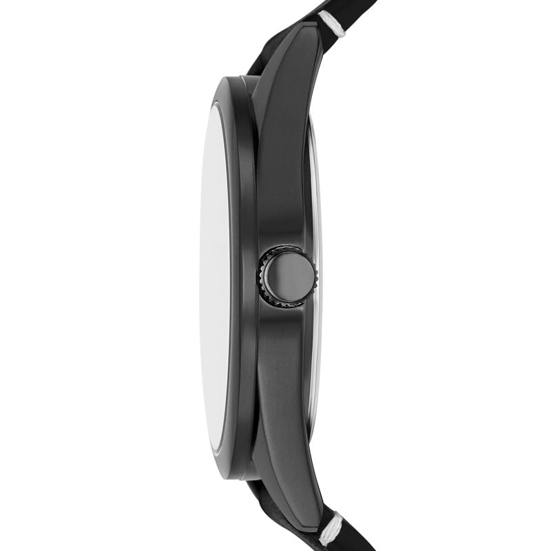 Men's Wristwatch 43mm Gunmetal Case Black Dial Faux Leather Strap
