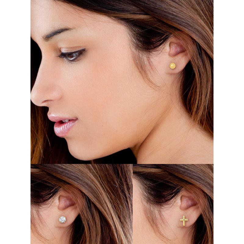 Sterling Silver Gold-Plated Cross & Ball Earrings with Cubic Zirconia for Women