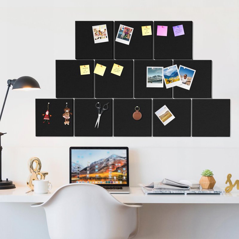 Large Cork Wall Tiles 12-Pack – Felt Bulletin Boards for Office & Home Decor