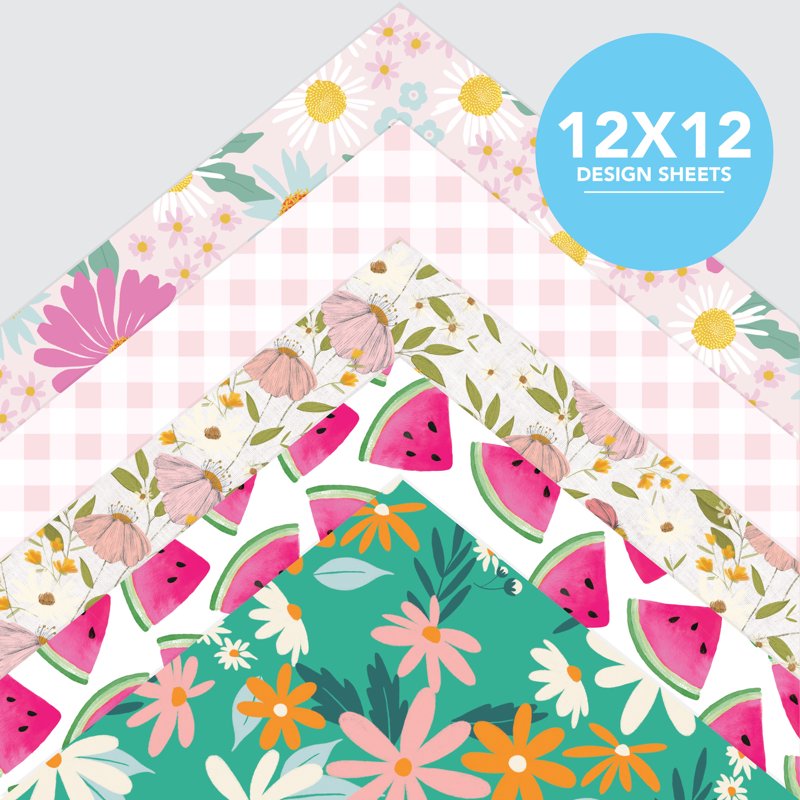 Sunny Florals Scrapbook Paper Pad 12x12 Inches 50 Sheets - Floral & Picnic Designs