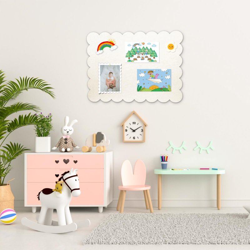 Foldable Scalloped Felt Bulletin Board 36x24 Inch Wall Display with Adhesive Backing