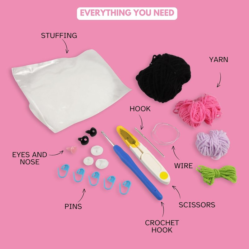 Halloween Black Witch Cat Crochet Kit for Beginners - DIY Knitting Supplies
