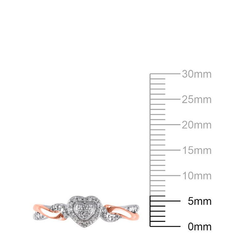 Natural Diamond Heart Promise Ring in 14K Rose Gold Plated for Women