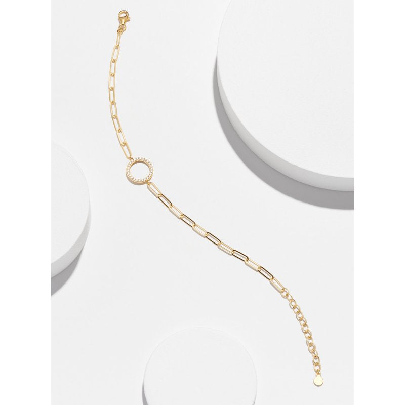 Gold Plated Paperclip Bracelet with Cubic Zirconia Circle for Women - Gift Ready