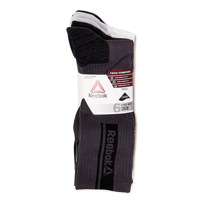 Reebok Men's Tech Comfort Crew Socks - 6-Pack, Gray/White/Black, Size 6-12.5