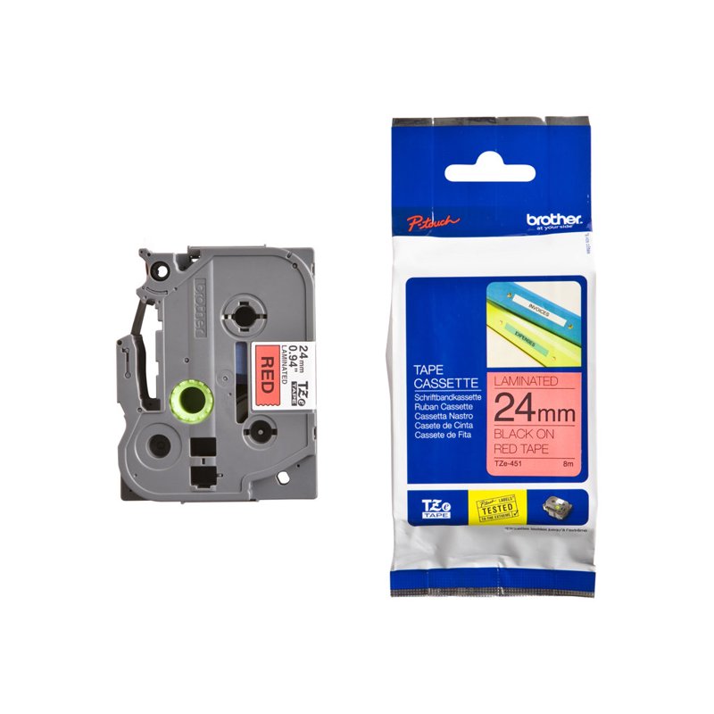 Brother P-touch TZe Laminated Label Tape Cartridge 24mm x 8m - Red/Black