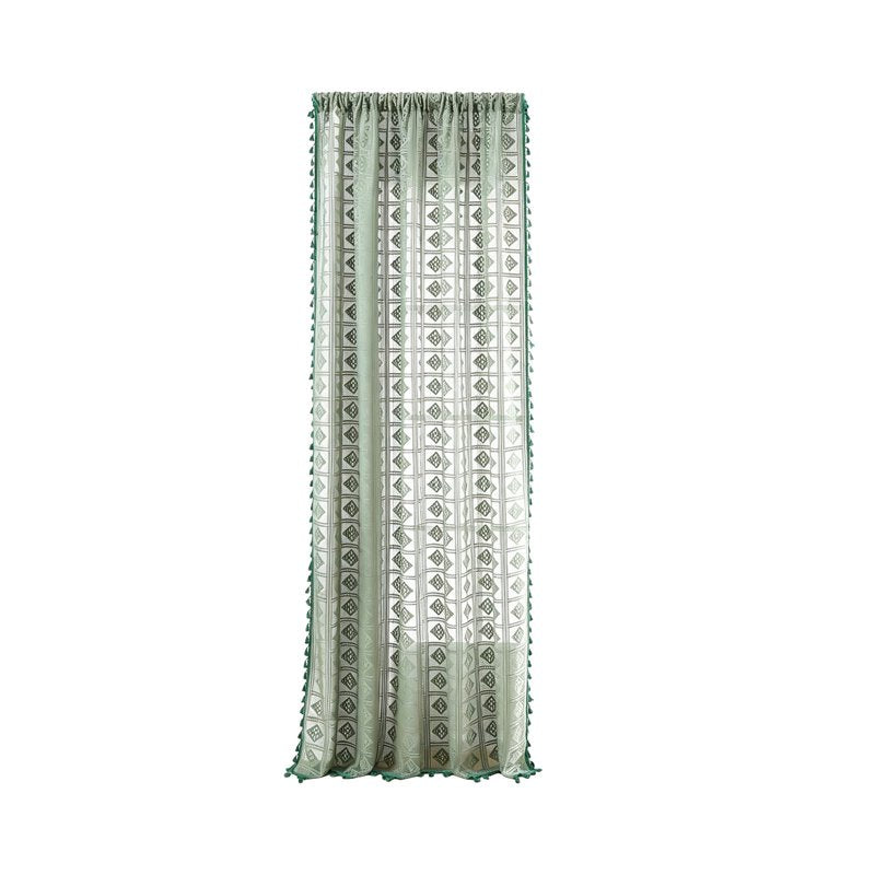 Green Free Size Sheer Embroidered Curtain Panels with Rod Pocket – Semi-Blackout Window Drapes