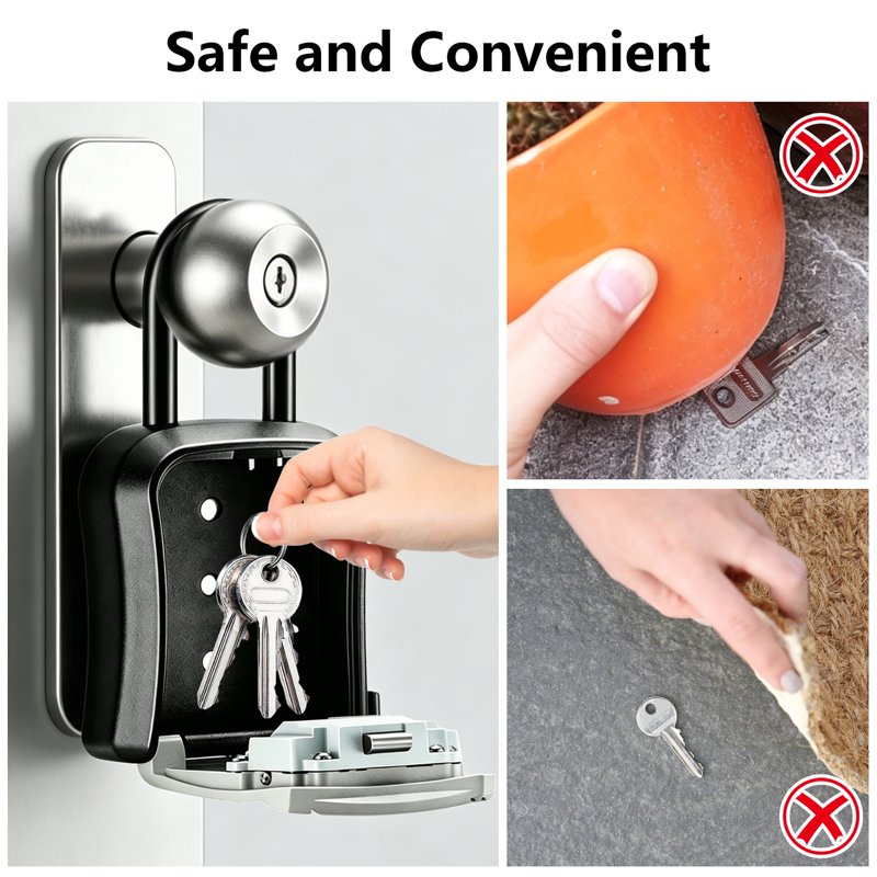 Wall Mounted Key Lock Box with Resettable 4-Digit Combination Weatherproof Safe