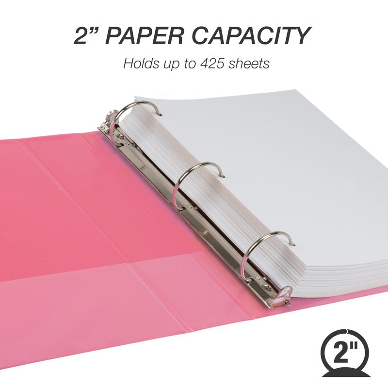 Eco-Friendly Pink 2-Inch Round Ring View Binder - Durable & Sustainable, 425 Sheets
