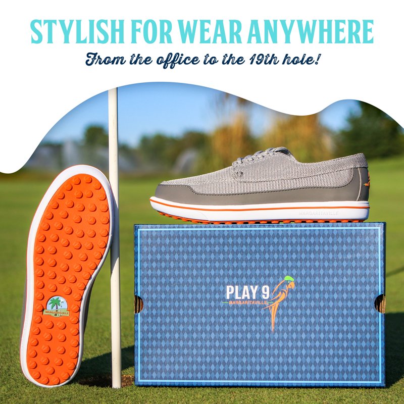 Gimmie Golf Shoes for Men Grey/Orange - Margaritaville Variation: Grey/Orange, 13