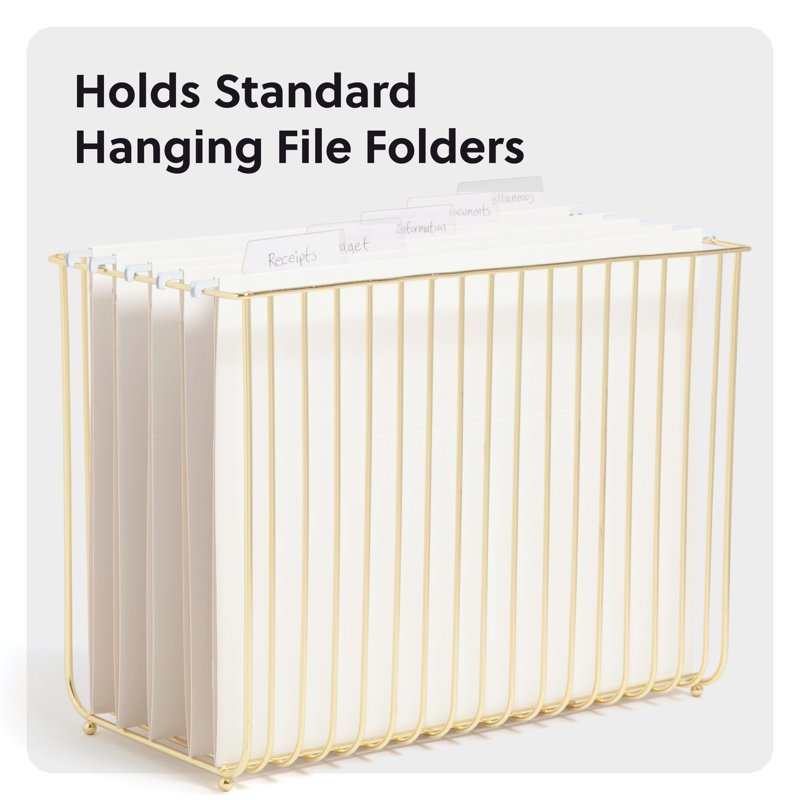 Gold Metal Hanging File Basket for Office & Home Organization - 9.2x12.4x6.1 Inches