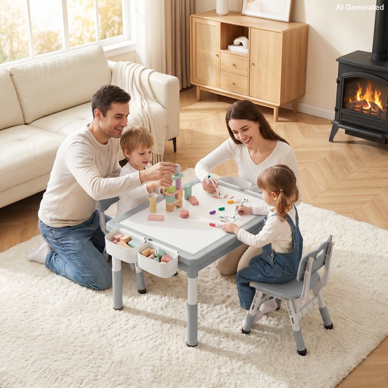 Kids Activity Table and Chair Set with Storage and Adjustable Height - Gray