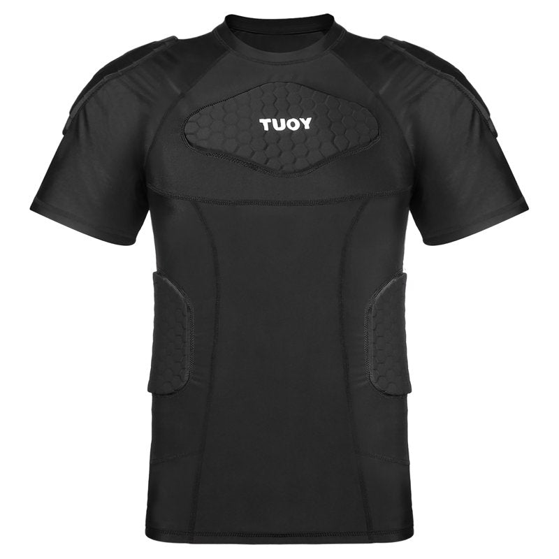 Men's Padded Compression Chest Protector Shirt - Impact-Absorbing Sports Armor
