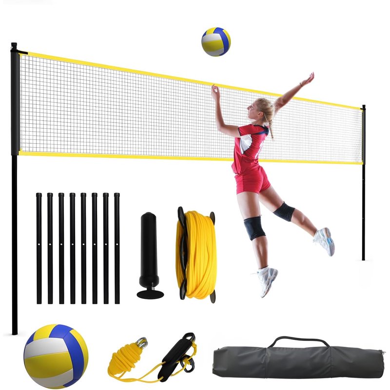Portable Volleyball Net Set 32ft x 8ft with Adjustable Heights - Outdoor Sports Equipment