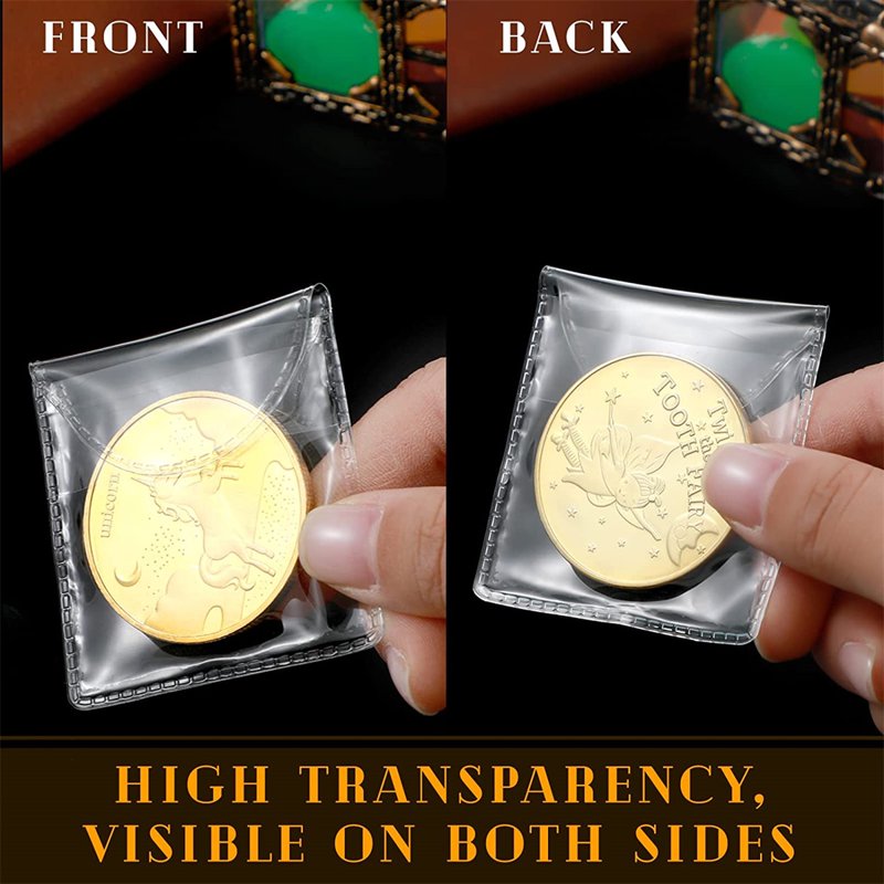 Plastic Coin Sleeves Set - 50pcs 2 Inch Clear Coin Holders for Collectibles