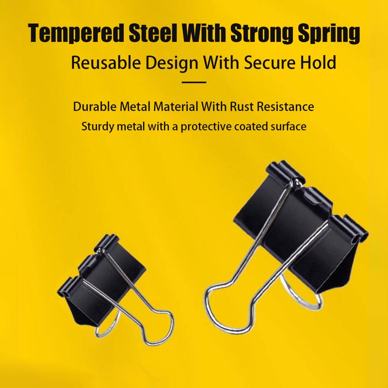 Heavy Duty Binder Clips Set 200 Pieces in 6 Sizes for Office & Home Organization