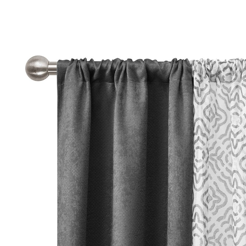Blackout & Sheer Curtain Set - 4 Pieces, Gray, 27.5 x 95 Inches