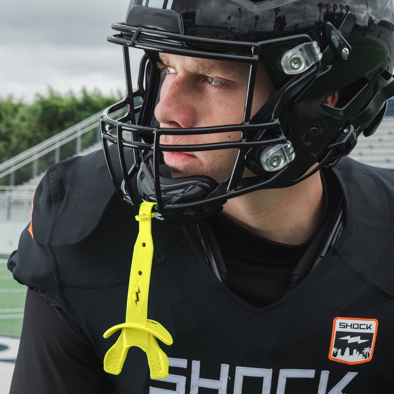 Football Lip Guard Shock Doctor Bolt Neon Yellow OSFA - Secure Fit & Breathable