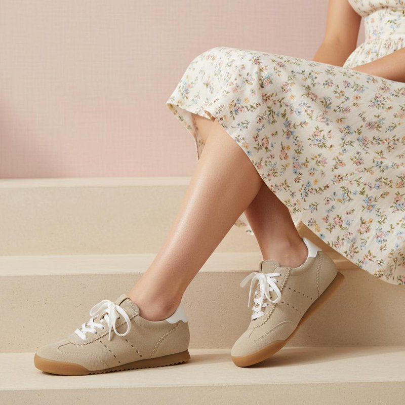 Genuine Leather Casual Sneakers for Women - Retro Style Lace-Up Low Top Shoes