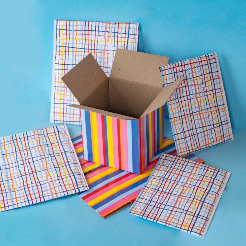 Small Shipping Box 6x6x6 Inches - Pack of 3 Striped E-Commerce Packaging