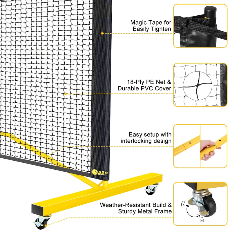 Portable Pickleball Net System with Wheels for Full and Half Court Play