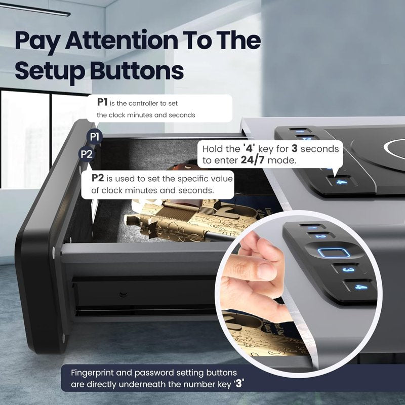 Biometric Security Safe with LED Display and Wireless Charging Station