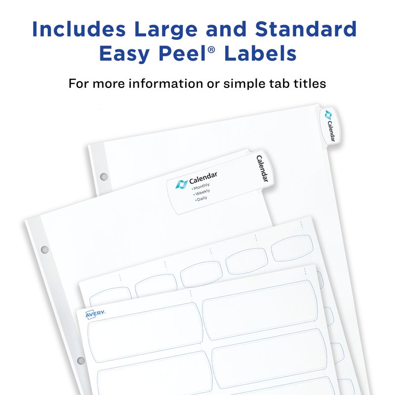 8-Tab Printable Document Dividers Set with Large and Standard Labels - White