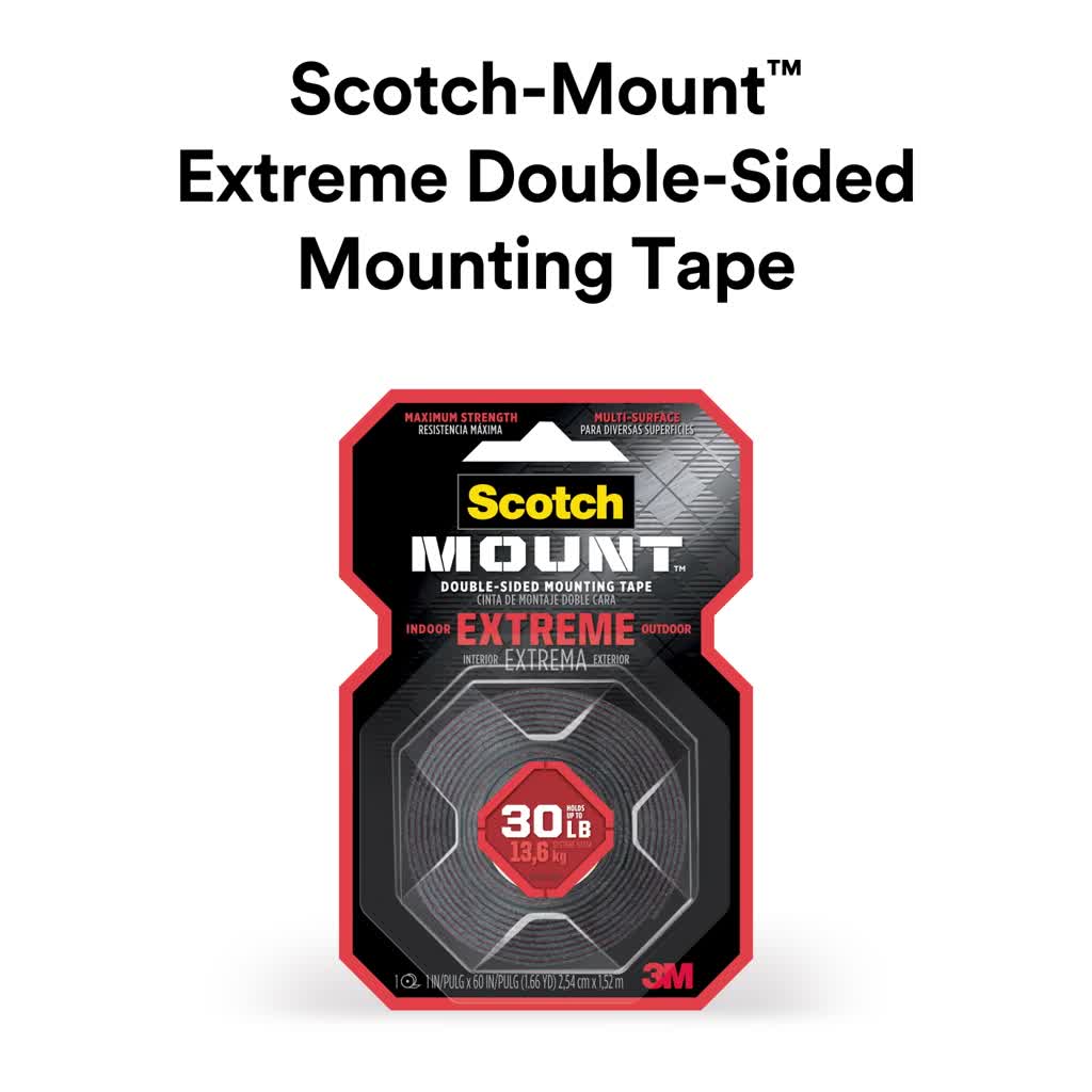 Heavy Duty Double-Sided Mounting Tape - Indoor & Outdoor Use, 3 Rolls, Holds 30 lbs