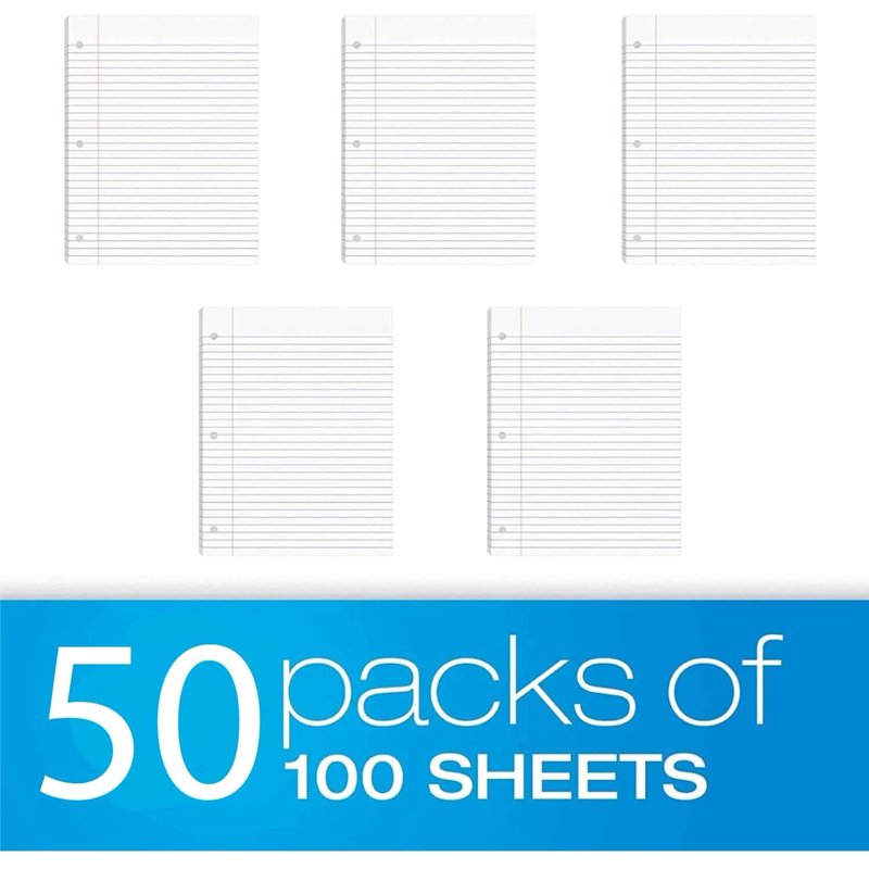 Bulk Wide Ruled Loose Leaf Paper Pack for Binders - 50 Reams 5,000 Sheets