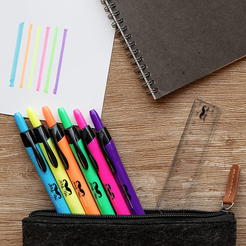 Retractable Highlighters 6-Pack Assorted Colors - Quick Dry, Smear-Resistant