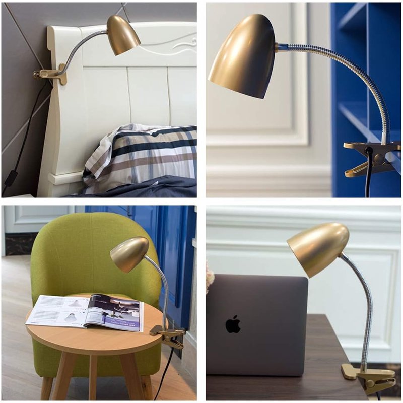 11-Inch LED Desk Lamp with 3.5W Cool White Light, Gold Finish, Clip-On