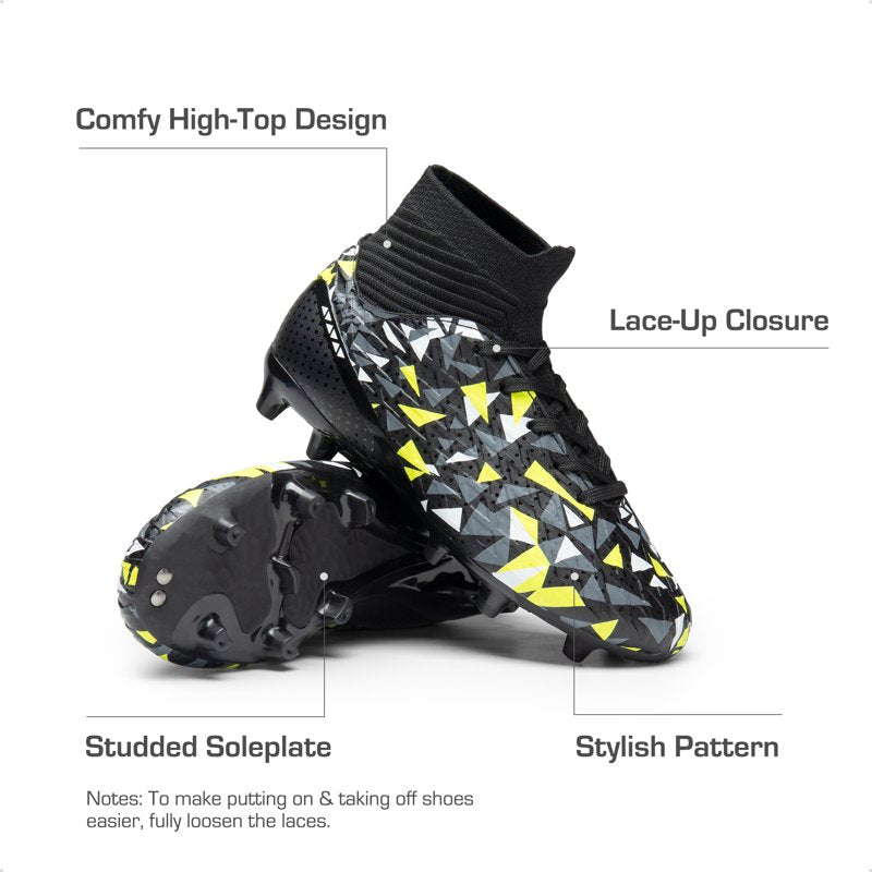 Dream Pairs Boys Soccer Cleats - Youth High Top FG Shoes, Black/Neon/Green