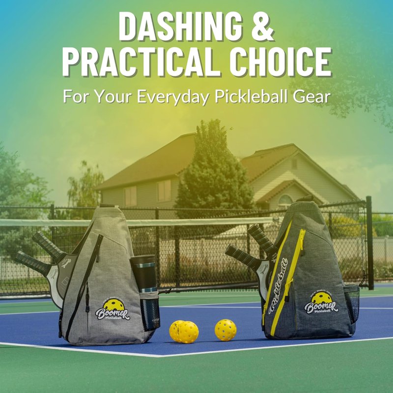 Charcoal Boomer Pickleball Sling Bag with Paddle Storage, 3 Zipper Compartments