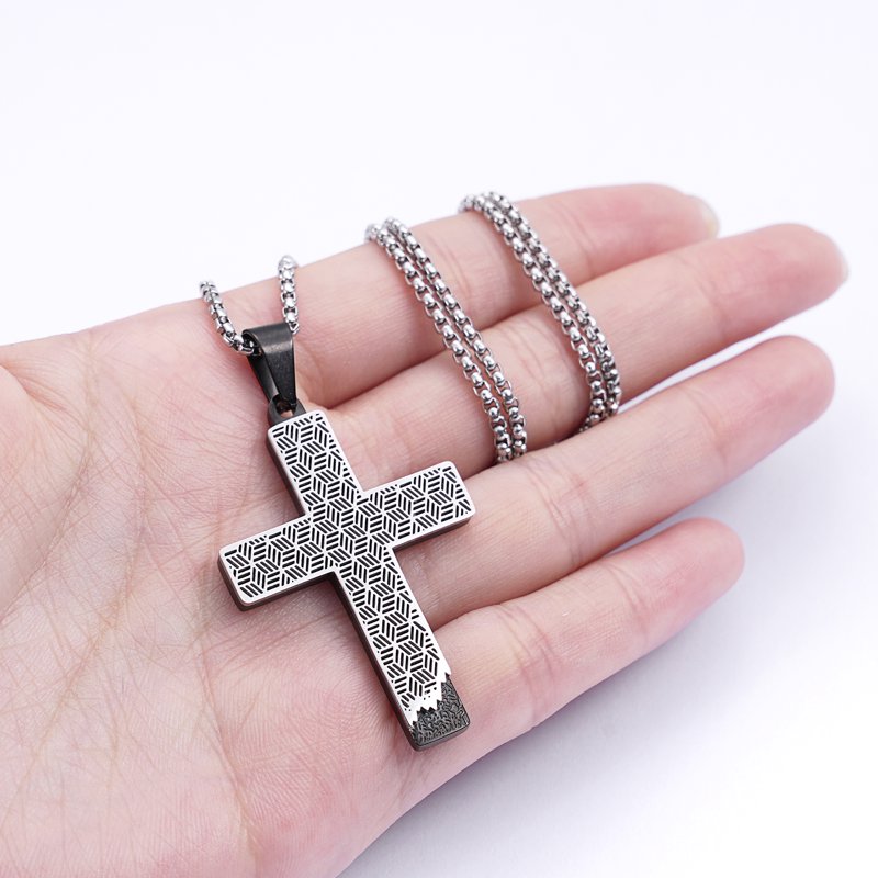 Men's Stainless Steel Cross Pendant Necklace with Drip Design