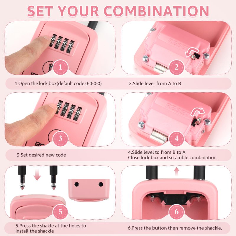 Portable Key Lock Box with U Shackle and Combination Lock - Waterproof Metal Safe for Outside Use