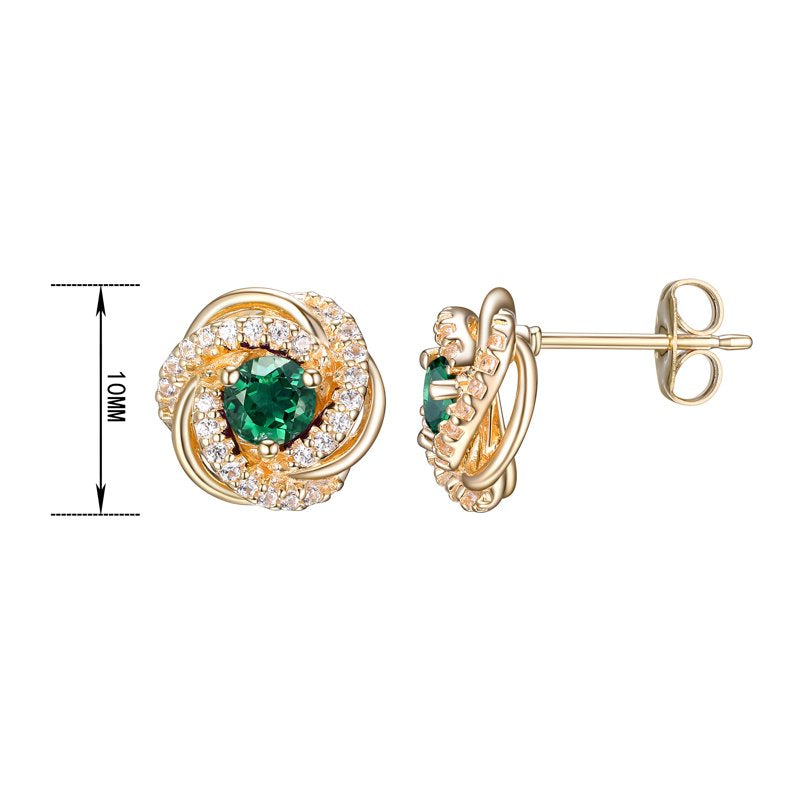 Sterling Silver Love Knot Earrings with Green Quartz or Birthstone Options