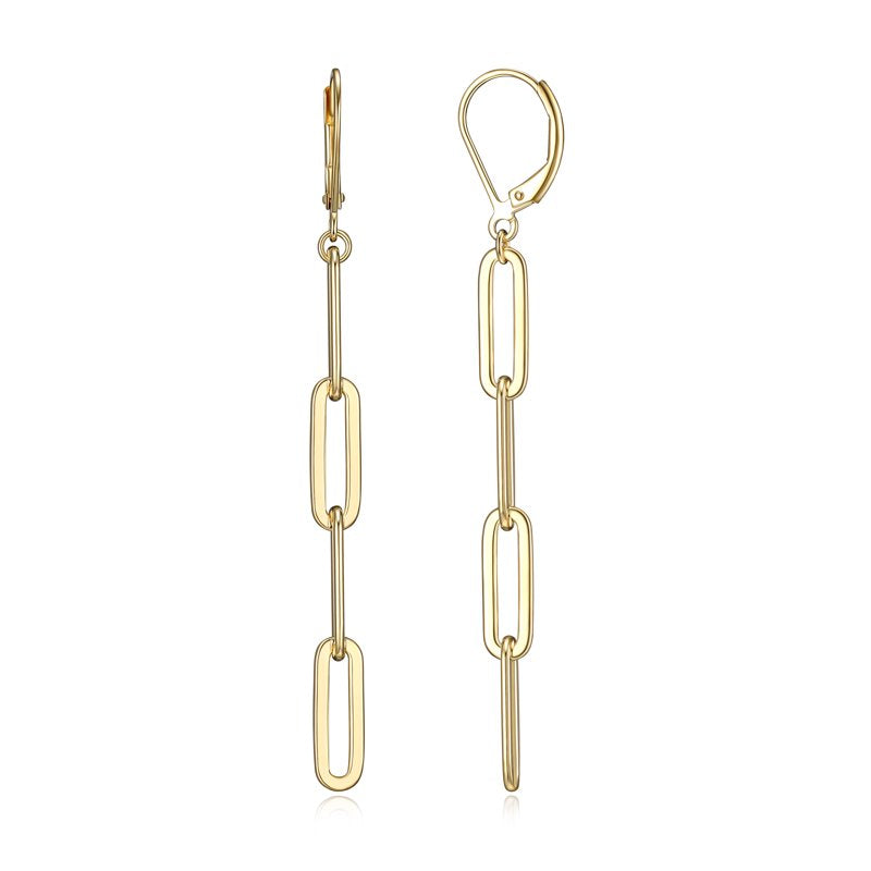 18K Gold Over Sterling Silver Paperclip Earrings with Leverback Closure