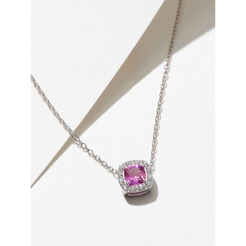 Sterling Silver Pink Sapphire & CZ Necklace for Women - Elegant Jewelry Gift