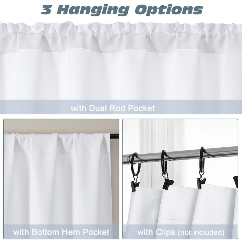 White Window Valance 14-Inch Length Kitchen & Bedroom Curtain, Rod Pocket Style