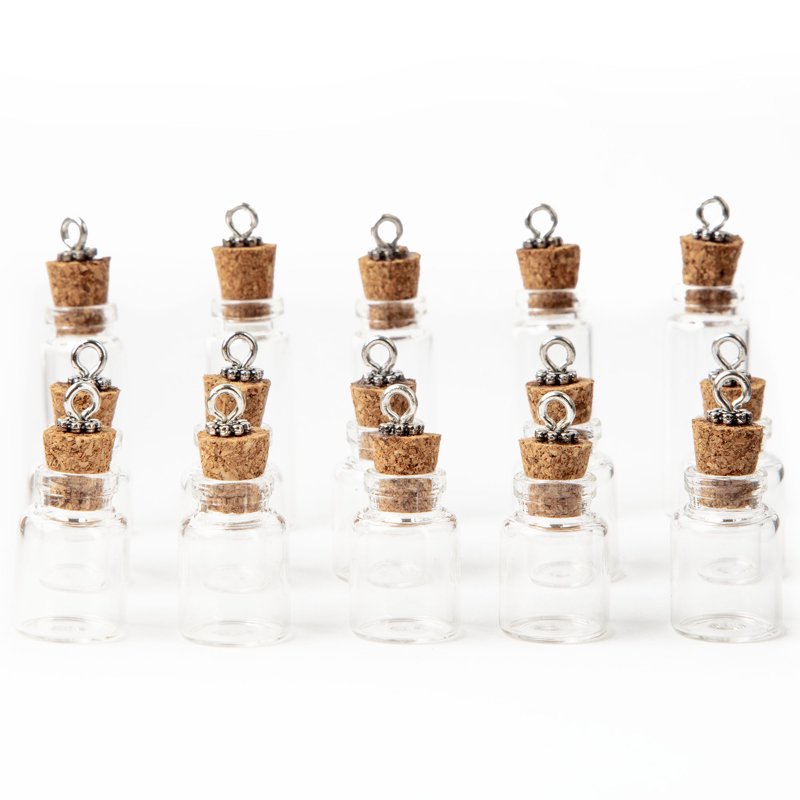 Mini Glass Bottle Charm Set for Jewelry Making - 15 Pieces, Unisex Craft Kit